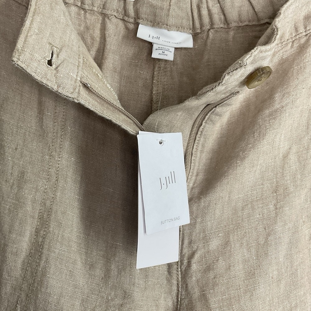 J Jill Love Linen Pants Medium P Wide Leg Light Gray 100% Linen Resort Coastal - Picture 4 of 14